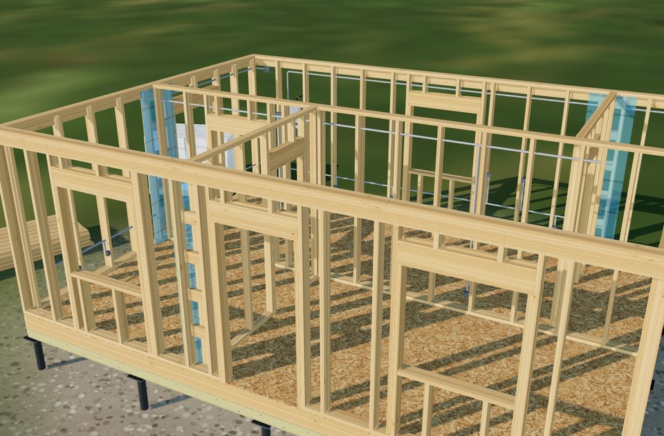 Электрика: так этап выглядит на 3D-модели каркасного дома