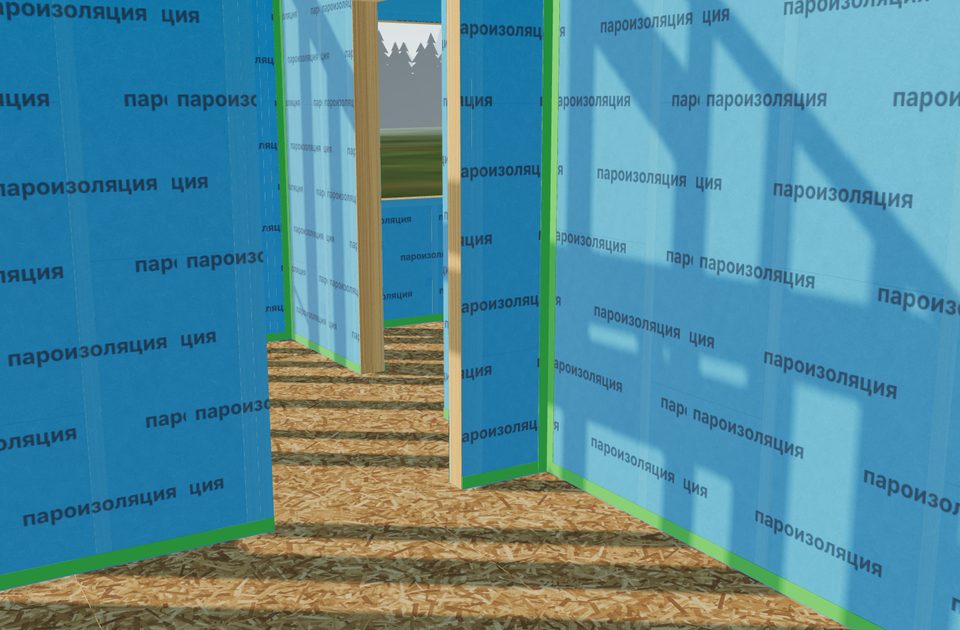 Черновая обшивка — каркасный дом на 3D-модели
