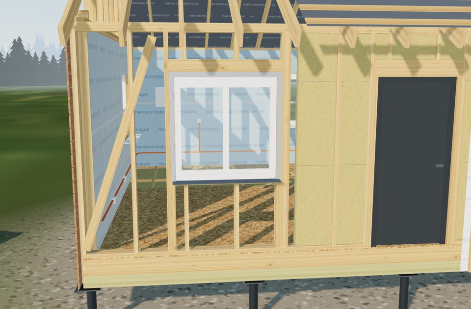 Инженерные сети в каркасе: так этап выглядит на 3D-модели каркасного дома