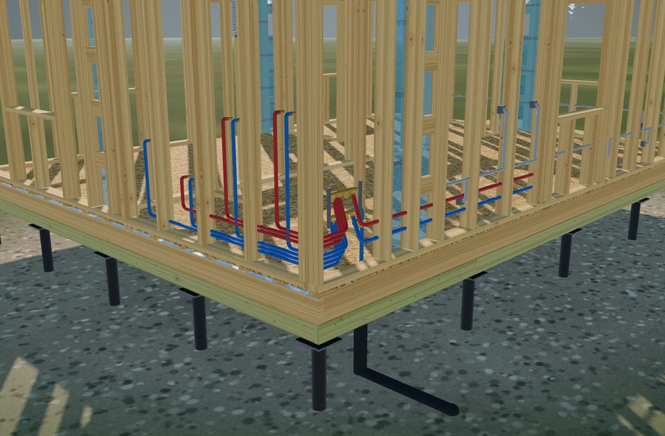Водоснабжение: так этап выглядит на 3D-модели каркасного дома